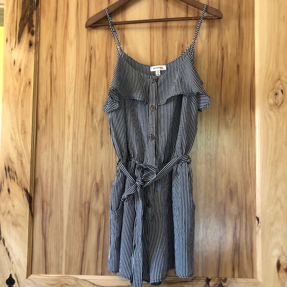 Monteau Women's Black/White Striped Romper, Size Medium, Brand New